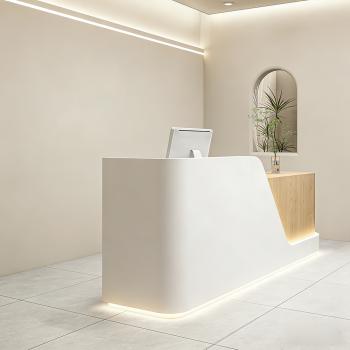 Preview: Muxing Bartheke, Tresen, Empfangstheke, Bartheke mit Holzmaserung, Kassentheke, Verkaufstheke für Bekleidungsgeschäfte