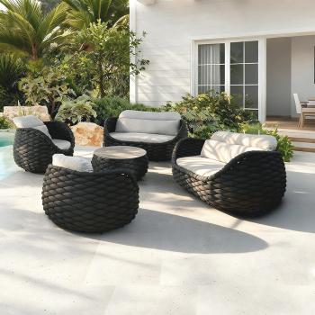 Muxing Outdoor-Sofa-Set – mit Couchtisch, 2 Dreisitzern & 2 Einzelsesseln, wetter- und sonnenschutzbeständig, ideal für Garten, Terrasse und Balkon