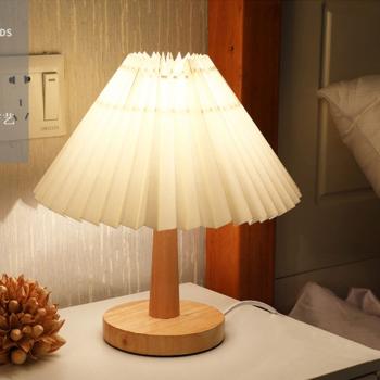 360Home Nachttischlampe Vintage Schlafzimmer Wohnzimmer Plissee Lampe Nachtlicht