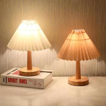 360Home Nachttischlampe Vintage Schlafzimmer Wohnzimmer Plissee Lampe Nachtlicht