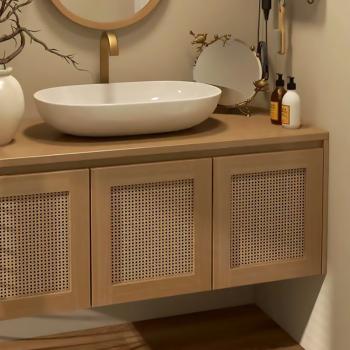 MuXing Waschbecken, Waschtisch mit Aufsatzbecken, Badezimmermöbel, Wandhängender Badschrank, Maßgeschneidertes Waschtisch Braun L120xB55xH45cm /KFSC120/