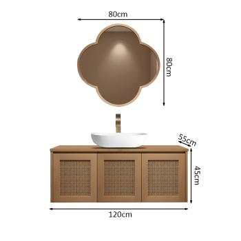 MuXing Waschbecken, Waschtisch mit Aufsatzbecken, Badezimmermöbel, Wandhängender Badschrank, Maßgeschneidertes Waschtisch Braun L120xB55xH45cm /KFSC120/