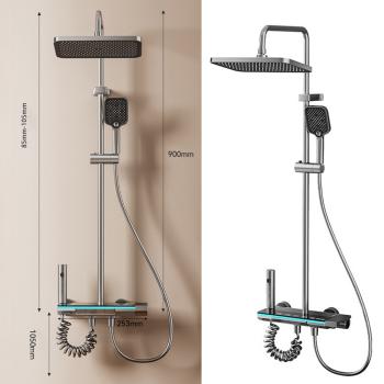 MuXing Duschsystem mit Überkopfbrause, Handbrause, verdecktem Wannenauslauf und Hochdruck-Reinigungsbrause Grau /WZZNHS/