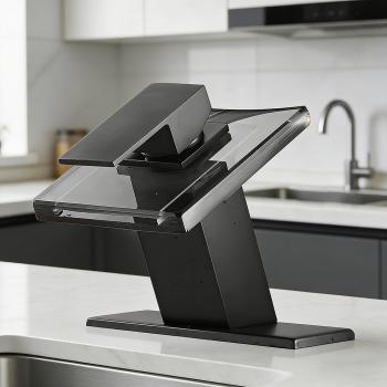 Preview: Muxing Küchenarmatur, Wasserhahn,  Badarmatur,  Warm- und Kaltwasserhahn, Spültischarmatur, moderne Armatur,Küchen Waschtischarmatur Schwarz 【LT-004】