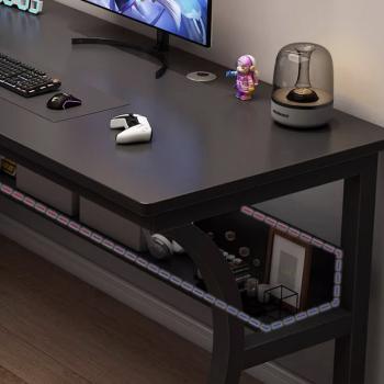 Preview: Muxing Schwarzer Schreibtisch aus Stahl, 120x60x75 cm, mit Kabelmanagement und zweistufiger Ablage /HTXWH/