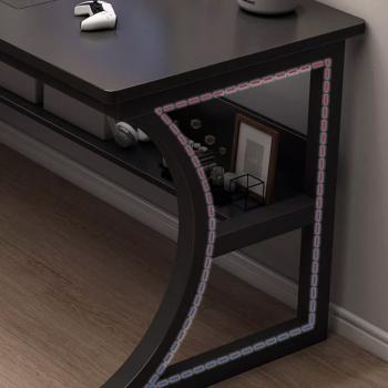 Preview: Muxing Schwarzer Schreibtisch aus Stahl, 120x60x75 cm, mit Kabelmanagement und zweistufiger Ablage /HTXWH/