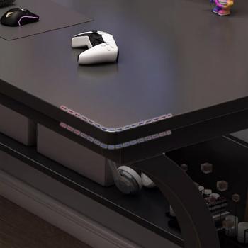 Muxing Schwarzer Schreibtisch aus Stahl, 120x60x75 cm, mit Kabelmanagement und zweistufiger Ablage /HTXWH/