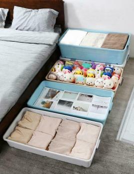 Bed Storage Box Stackable Storage Box Lockable Narrow Rolling Feet