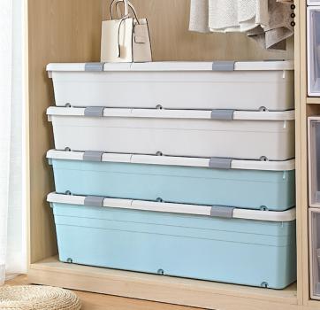 Bed Storage Box Stackable Storage Box Lockable Narrow Rolling Feet