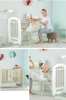 Babybett Kinderbett Schaukelbett mit Roller 2in1 umbaubar zu Schreibtisch