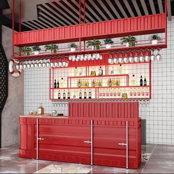 Muxing Modernes Metall Weinregal Deckenmontierter Weinglasständer Weinglas-Hängebord Weinregal Glasregal 100*25*100cm Rot /XGJJ/