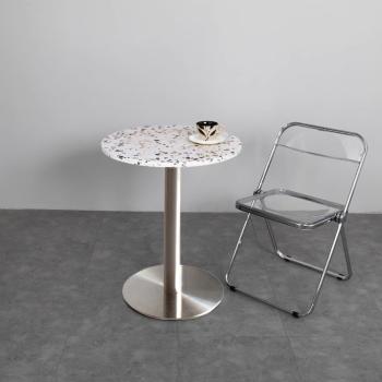 Muxing Restauranttisch, runder Terrazzotisch, runder Tisch für Dessertläden, Tisch für Milchteeläden, kleiner Tisch für Cafés 60 x 75cm【XYZBX56543】