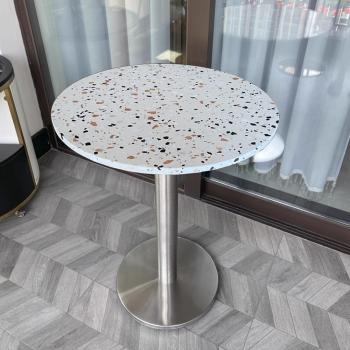 Muxing Restauranttisch, runder Terrazzotisch, runder Tisch für Dessertläden, Tisch für Milchteeläden, kleiner Tisch für Cafés 60 x 75cm【XYZBX56543】