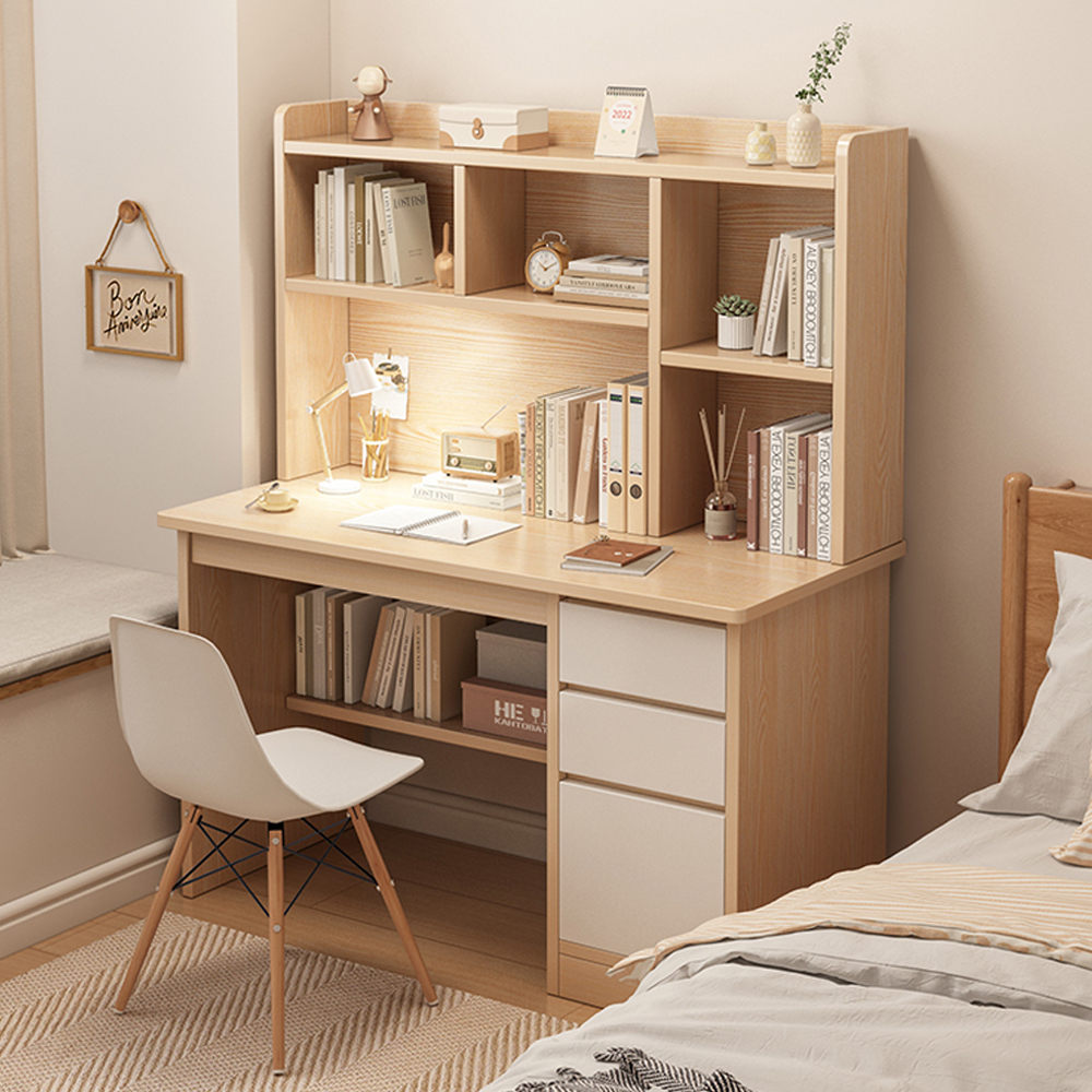 Desktop-Bücherregal 2-stufig | Eisen-Holz Design 30x20x18cm | Platzsparend Für Schreibtisch