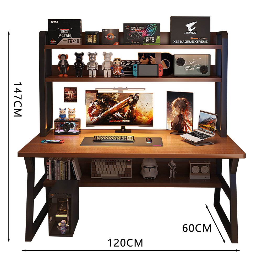 Computertisch Mit Bücherregal & Metallgestell – Massivholz, Weiß, 31'' Breit X 69'' Hoch X 23.6'' Tief, Für Heimbüro