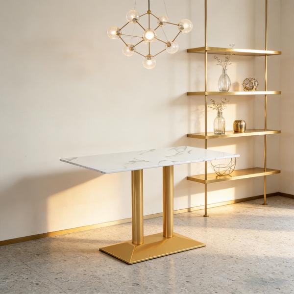 Muxing Gastronomiemöbel Esszimmertisch Esstisch Küchentisch für Esszimmer Wohnzimmer tisch Bistrotisch Sinterstein weißgold2 HMJT /YBBMJT/