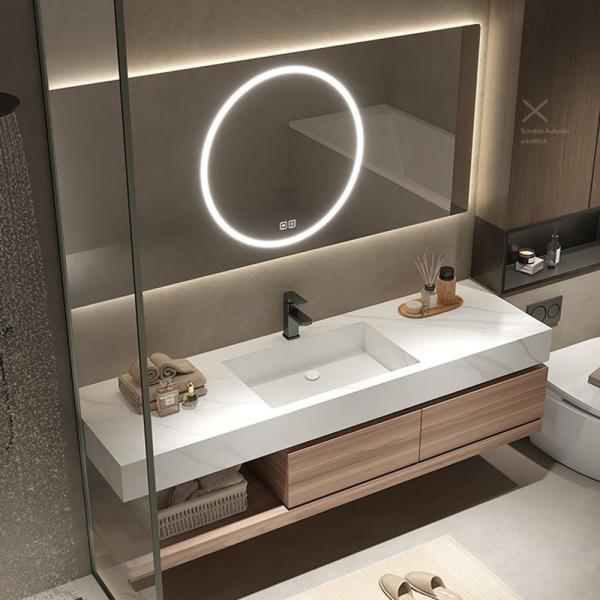 Muxing Sinterstein Waschbecken mit Schublade und Ablage – Moderne Waschtischkombination mit LED-Spiegel für das Badezimmer 【YT2032-K】