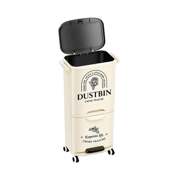 Muxing Mobiler Mülleimer mit 3 Ebenen, Großer Haushaltsmülleimer, Abfalltrennung, Hoher Kunststoffabfalleimer 82,5 × 34,5 × 29,5 cm
