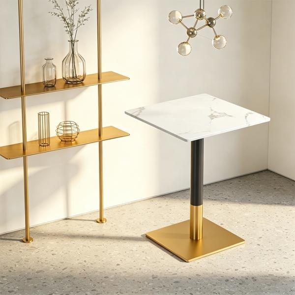 Muxing Gastronomiemöbel Esszimmertisch Esstisch Küchentisch für Esszimmer Wohnzimmer tisch Bistrotisch Sinterstein Schwarz-Weiß-Gold