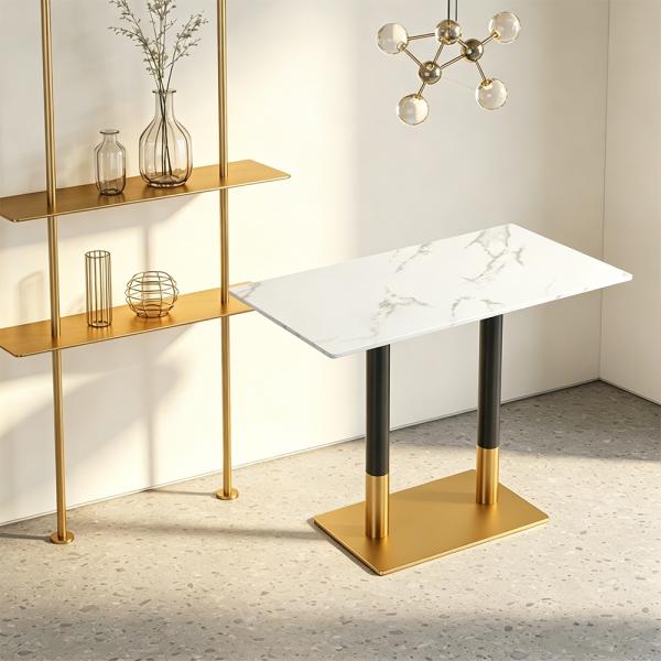 Muxing Gastronomiemöbel Esszimmertisch Esstisch Küchentisch für Esszimmer Wohnzimmer tisch Bistrotisch Sinterstein Schwarz-Weiß-Gold
