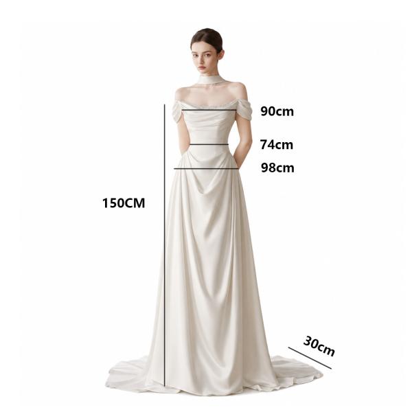Muxing  Damen Brautkleid Off Shoulder Hochzeitskleid Bodenlang Elegant Satin Kleid Hochzeit