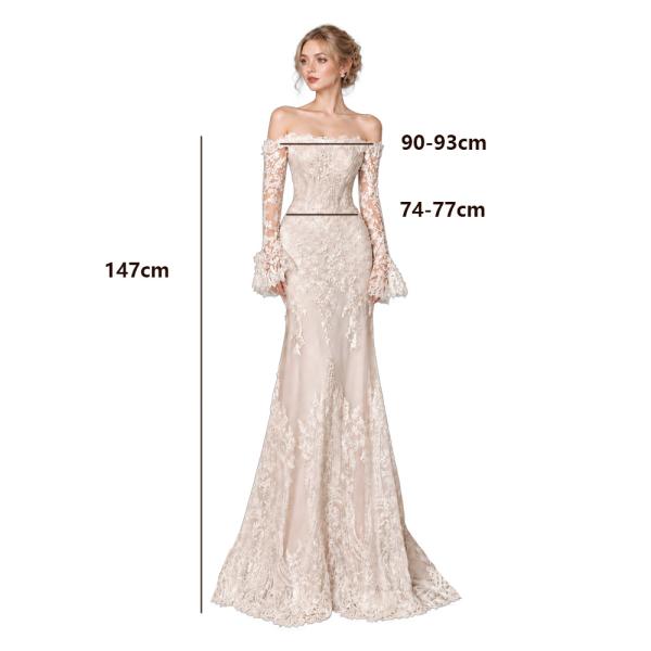 Muxing Damen Brautkleid Spitze Meerjungfrau Hochzeitskleid Schulterfrei Langarm Bodenlang Brautkleid Weiß ohne Schleier