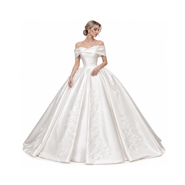 Muxing Damen Brautkleid Prinzessin Off Shoulder Hochzeitskleid Bodenlang mit Reifrock