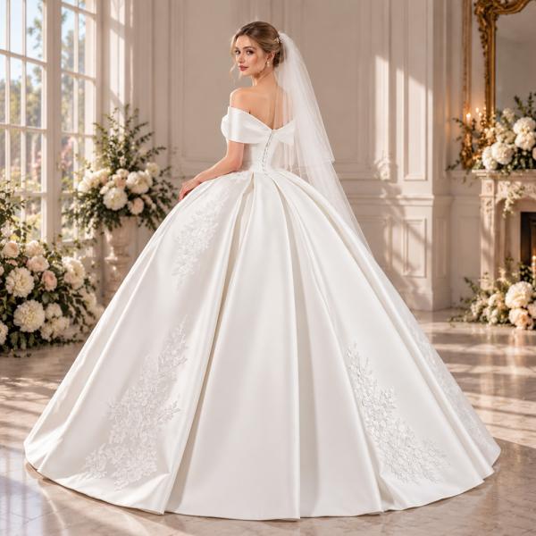 Muxing Damen Brautkleid Prinzessin Off Shoulder Hochzeitskleid Bodenlang mit Reifrock