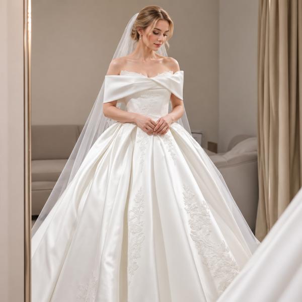 Muxing Damen Brautkleid Prinzessin Off Shoulder Hochzeitskleid Bodenlang mit Reifrock