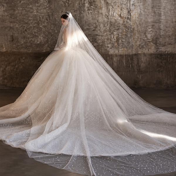 Muxing Damen Brautkleid Prinzessin Hochzeitskleid Bodenlang mit Glitzer Elegant ohne Schleier