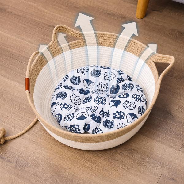 Muxing Katzenbett Hundebett Geflochtener Haustierkorb mit Schlafkissen und Spielball Ganzjähriger Schlafplatz für Katzen und Kleine Hunde 45 × 16 cm