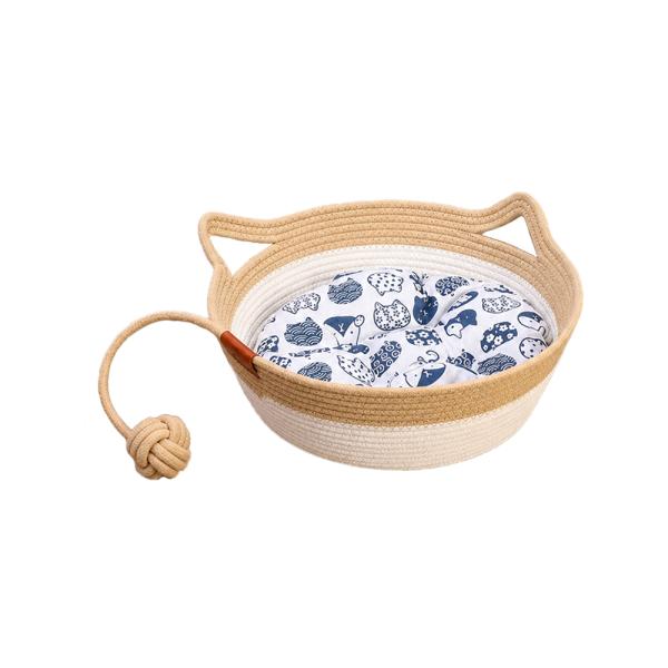 Muxing Katzenbett Hundebett Geflochtener Haustierkorb mit Schlafkissen und Spielball Ganzjähriger Schlafplatz für Katzen und Kleine Hunde 45 × 16 cm
