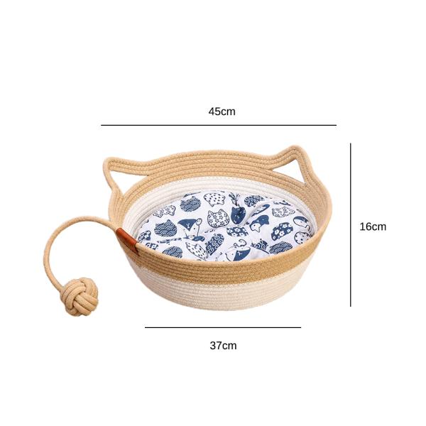 Muxing Katzenbett Hundebett Geflochtener Haustierkorb mit Schlafkissen und Spielball Ganzjähriger Schlafplatz für Katzen und Kleine Hunde 45 × 16 cm