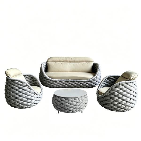Muxing Gartenlounge Set 4-teilig mit 2 Einzelsesseln, Dreisitzer-Sofa und Couchtisch, Wasserabweisend, Ideal für Garten, Terrasse und Hof