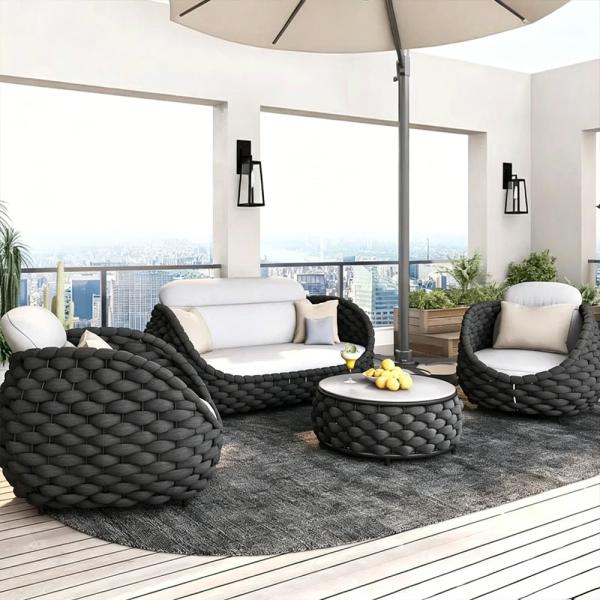 Muxing Gartenlounge Set 4-teilig mit 2 Einzelsesseln, Dreisitzer-Sofa und Couchtisch, Wasserabweisend, Ideal für Garten, Terrasse und Hof