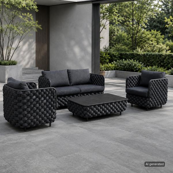 Muxing 4-teiliges Gartenmöbel-Set, Lounge-Set mit 2 Sesseln, 2-Sitzer-Sofa und Tisch, wetterbeständige Sitzgruppe für Garten und Balkon/TB627/