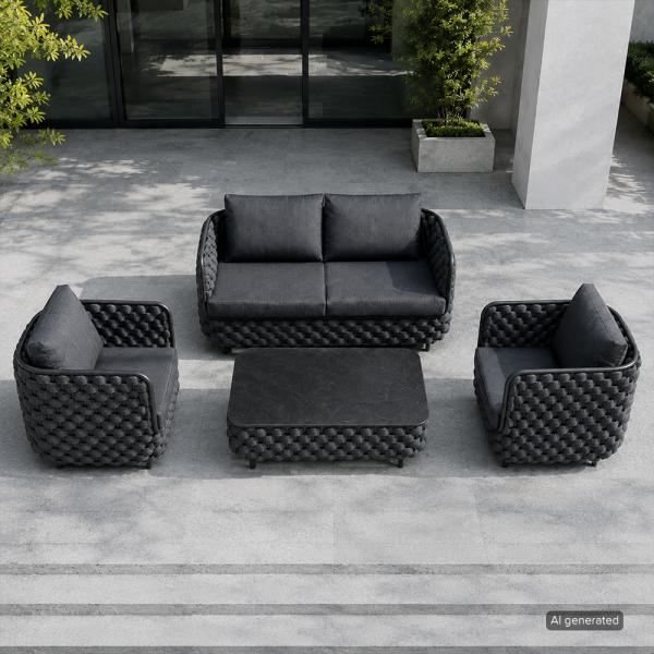 Muxing 4-teiliges Gartenmöbel-Set, Lounge-Set mit 2 Sesseln, 2-Sitzer-Sofa und Tisch, wetterbeständige Sitzgruppe für Garten und Balkon/TB627/