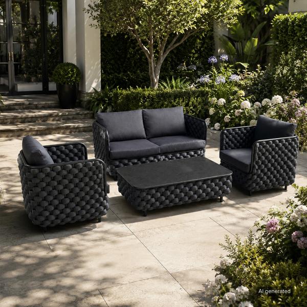 Muxing 4-teiliges Gartenmöbel-Set, Lounge-Set mit 2 Sesseln, 2-Sitzer-Sofa und Tisch, wetterbeständige Sitzgruppe für Garten und Balkon/TB627/