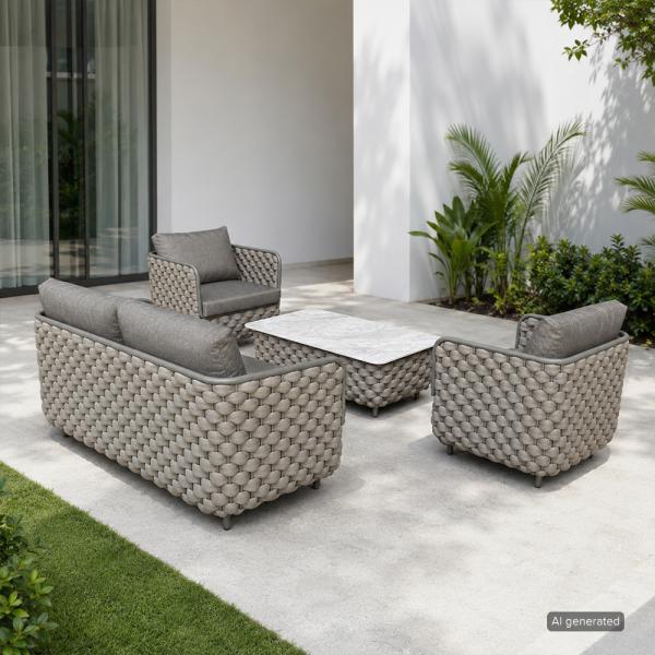 Muxing 4-teiliges Gartenmöbel-Set, Lounge-Set mit 2 Sesseln, 2-Sitzer-Sofa und Tisch, wetterbeständige Sitzgruppe für Garten und Balkon/TB627/