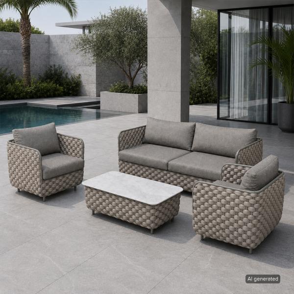 Muxing 4-teiliges Gartenmöbel-Set, Lounge-Set mit 2 Sesseln, 2-Sitzer-Sofa und Tisch, wetterbeständige Sitzgruppe für Garten und Balkon/TB627/