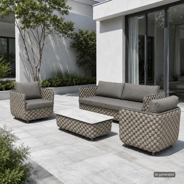 Muxing 4-teiliges Gartenmöbel-Set, Lounge-Set mit 2 Sesseln, 2-Sitzer-Sofa und Tisch, wetterbeständige Sitzgruppe für Garten und Balkon/TB627/