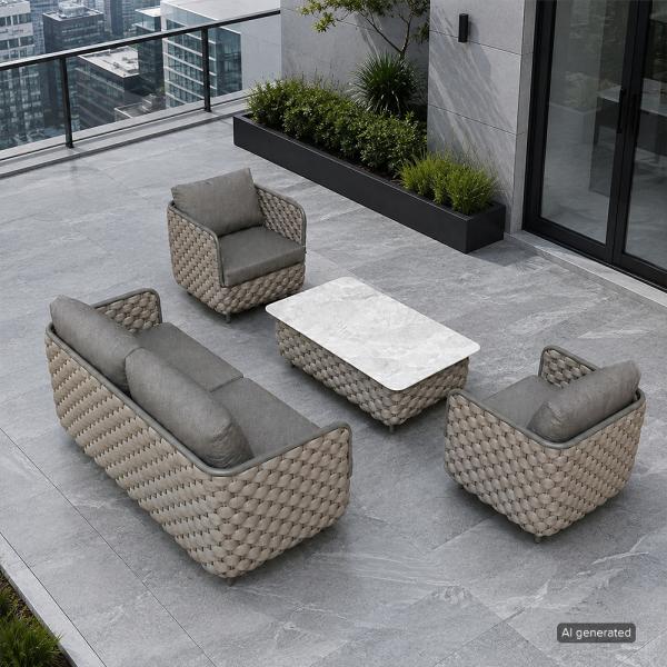 Muxing 4-teiliges Gartenmöbel-Set, Lounge-Set mit 2 Sesseln, 2-Sitzer-Sofa und Tisch, wetterbeständige Sitzgruppe für Garten und Balkon/TB627/