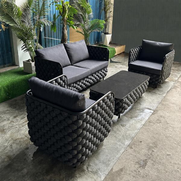 Muxing 4-teiliges Gartenmöbel-Set, Lounge-Set mit 2 Sesseln, 2-Sitzer-Sofa und Tisch, wetterbeständige Sitzgruppe für Garten und Balkon/TB627/