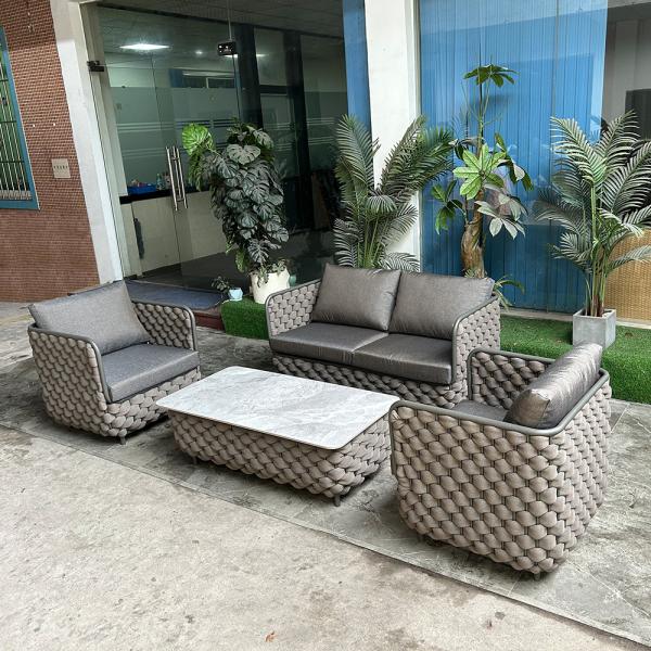 Muxing 4-teiliges Gartenmöbel-Set, Lounge-Set mit 2 Sesseln, 2-Sitzer-Sofa und Tisch, wetterbeständige Sitzgruppe für Garten und Balkon/TB627/