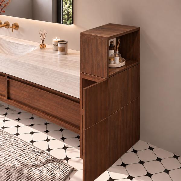 Muxing Badezimmerschrank mit offenen Ablagen und Stauraum Schmaler Badschrank Hochschrank Aufbewahrungsschrank für Badutensilien 【BGG】