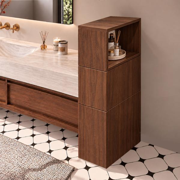 Muxing Badezimmerschrank mit offenen Ablagen und Stauraum Schmaler Badschrank Hochschrank Aufbewahrungsschrank für Badutensilien 【BGG】