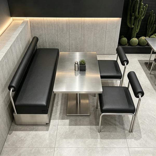 Muxing Edelstahl Sitzbank 2-Sitzer, Gastrobank, Restaurantbank, Lounge Bank, Café Bank, Polsterbank für Wartebereich & Empfang Schwarz 120×55×72 cm【BXG-9201】