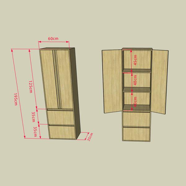 Muxing Badezimmerschrank Hochschrank mit Schubladen, schmaler Badschrank, Aufbewahrungsschrank, Stauraumschrank für Badutensilien 195*60*35cm【GSS】