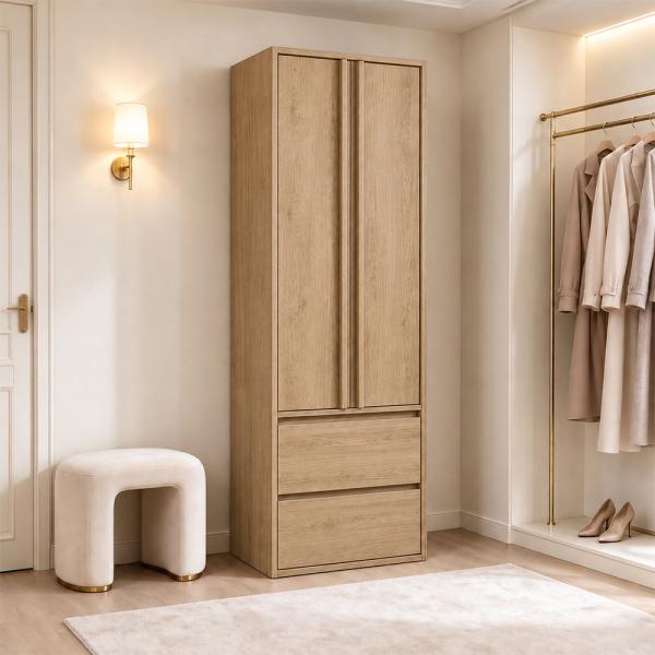Muxing Badezimmerschrank Hochschrank mit Schubladen, schmaler Badschrank, Aufbewahrungsschrank, Stauraumschrank für Badutensilien 195*60*35cm【GSS】