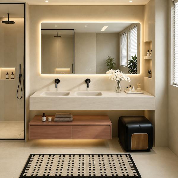Muxing Badezimmermöbel-Set, wandhängendes Waschbecken-Set, modernes Badmöbel-Komplettset, Badezimmer-Set mit großem Waschplatz 190 × 55 cm【RW108 - 190 BKK】
